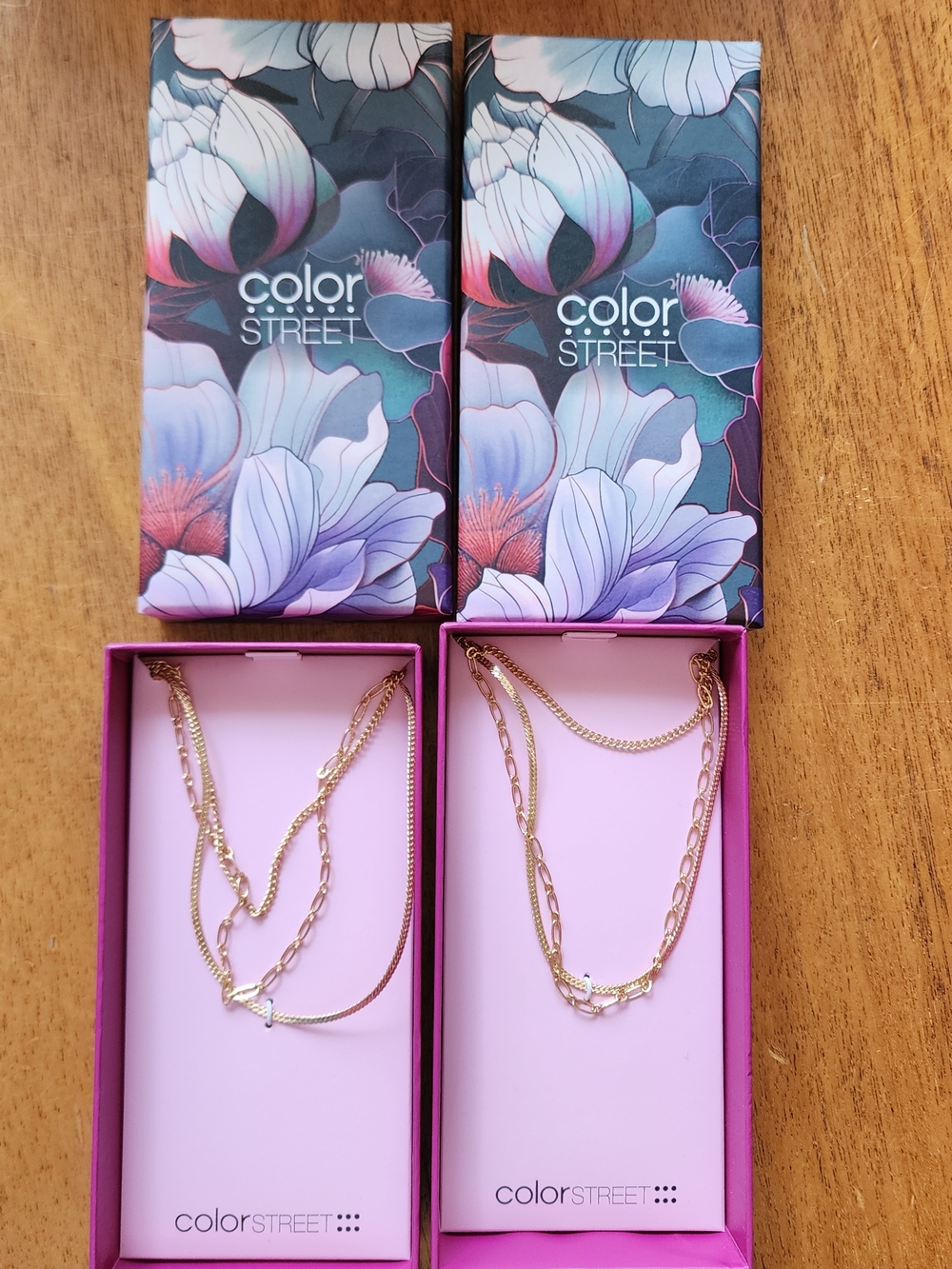 2 Color Street Women’s Layered Gold Necklace - Pink Packaging. Brand New